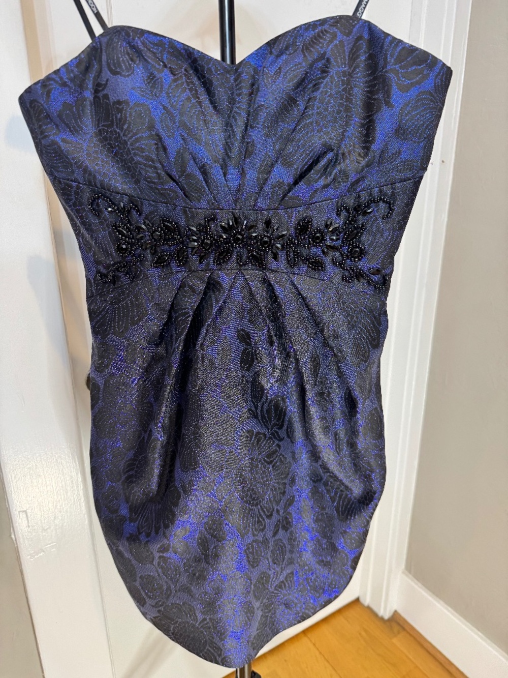 Maggy London Strapless Royal Blue & Black Floral Jacquard Cocktail Size 8